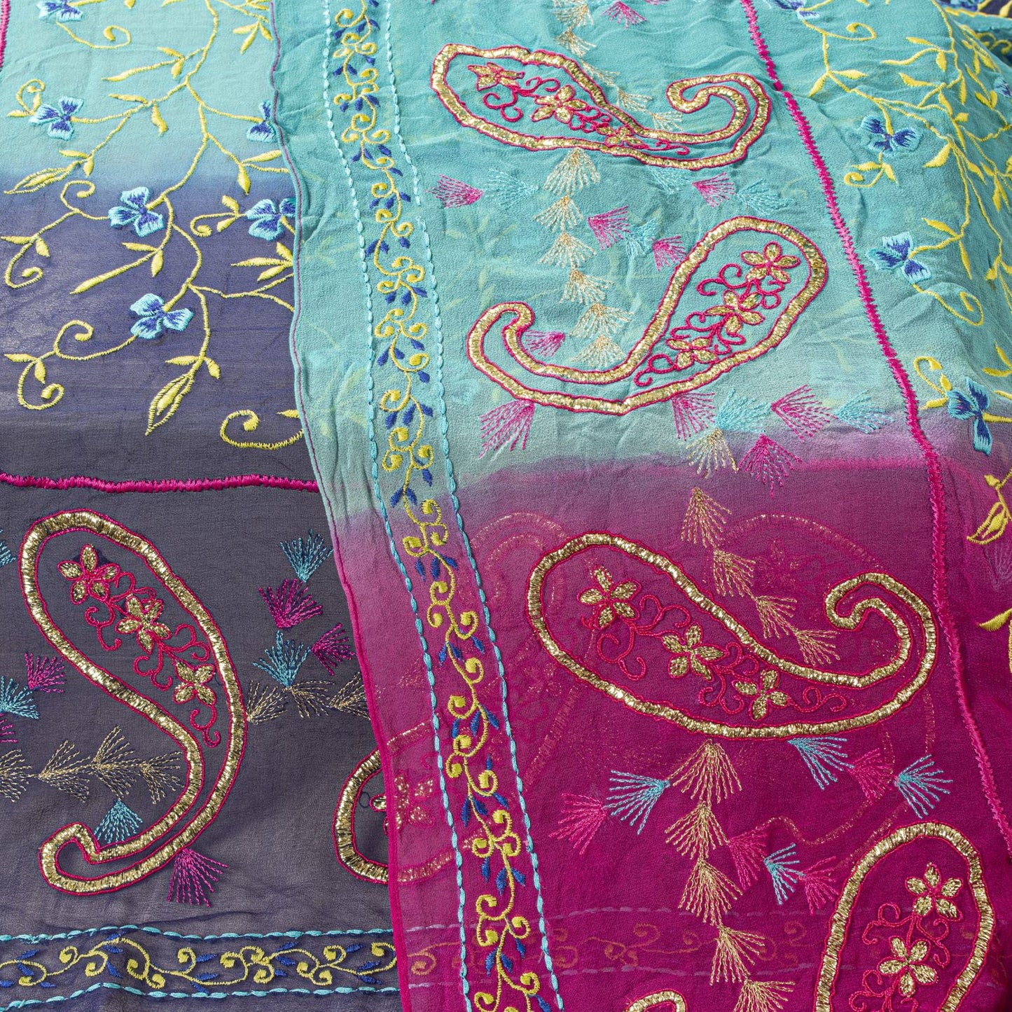 Sanskriti Vintage Blue-Pink Pure Georgette Dupatta/Stole Embroidery Wedding Veil