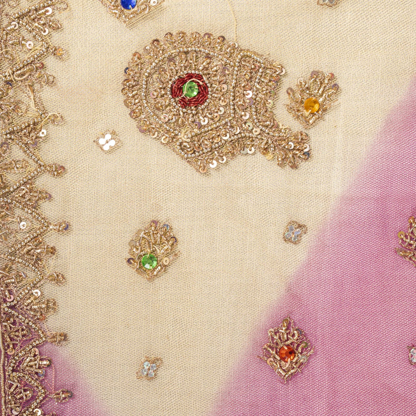 Sanskriti Vintage Pink Net Dupatta/Stole Hand Embroidered Zardozi Wedding Veil