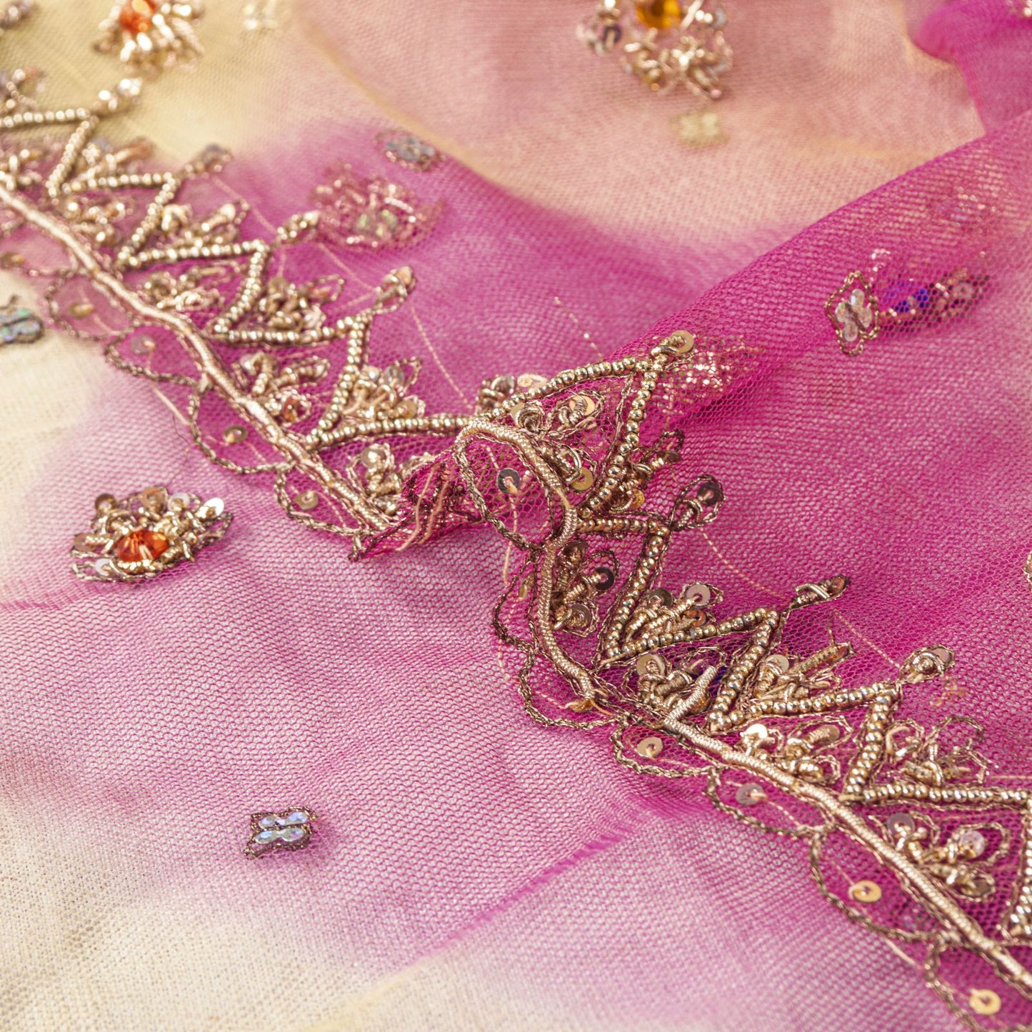 Sanskriti Vintage Pink Net Dupatta/Stole Hand Embroidered Zardozi Wedding Veil