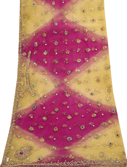 Sanskriti Vintage Pink Net Dupatta/Stole Hand Embroidered Zardozi Wedding Veil