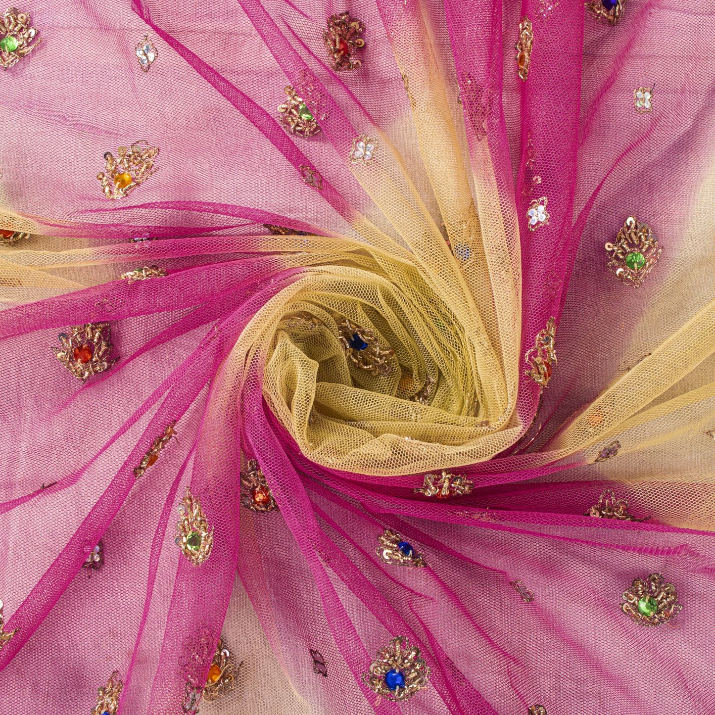 Sanskriti Vintage Pink Net Dupatta/Stole Hand Embroidered Zardozi Wedding Veil