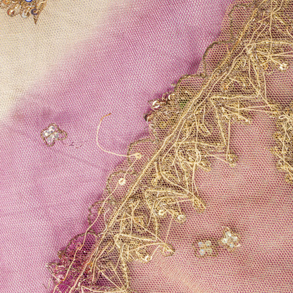 Sanskriti Vintage Pink Net Dupatta/Stole Hand Embroidered Zardozi Wedding Veil