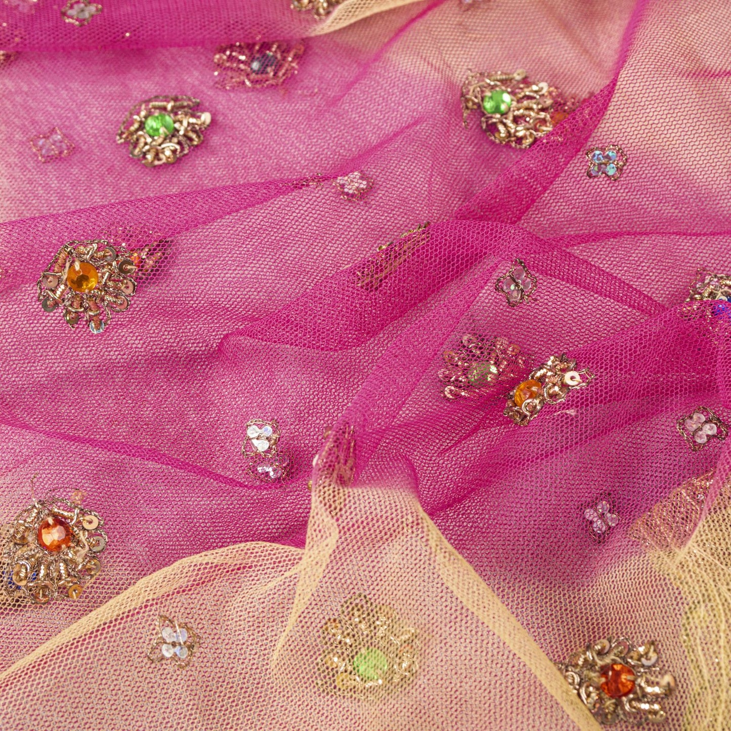 Sanskriti Vintage Pink Net Dupatta/Stole Hand Embroidered Zardozi Wedding Veil