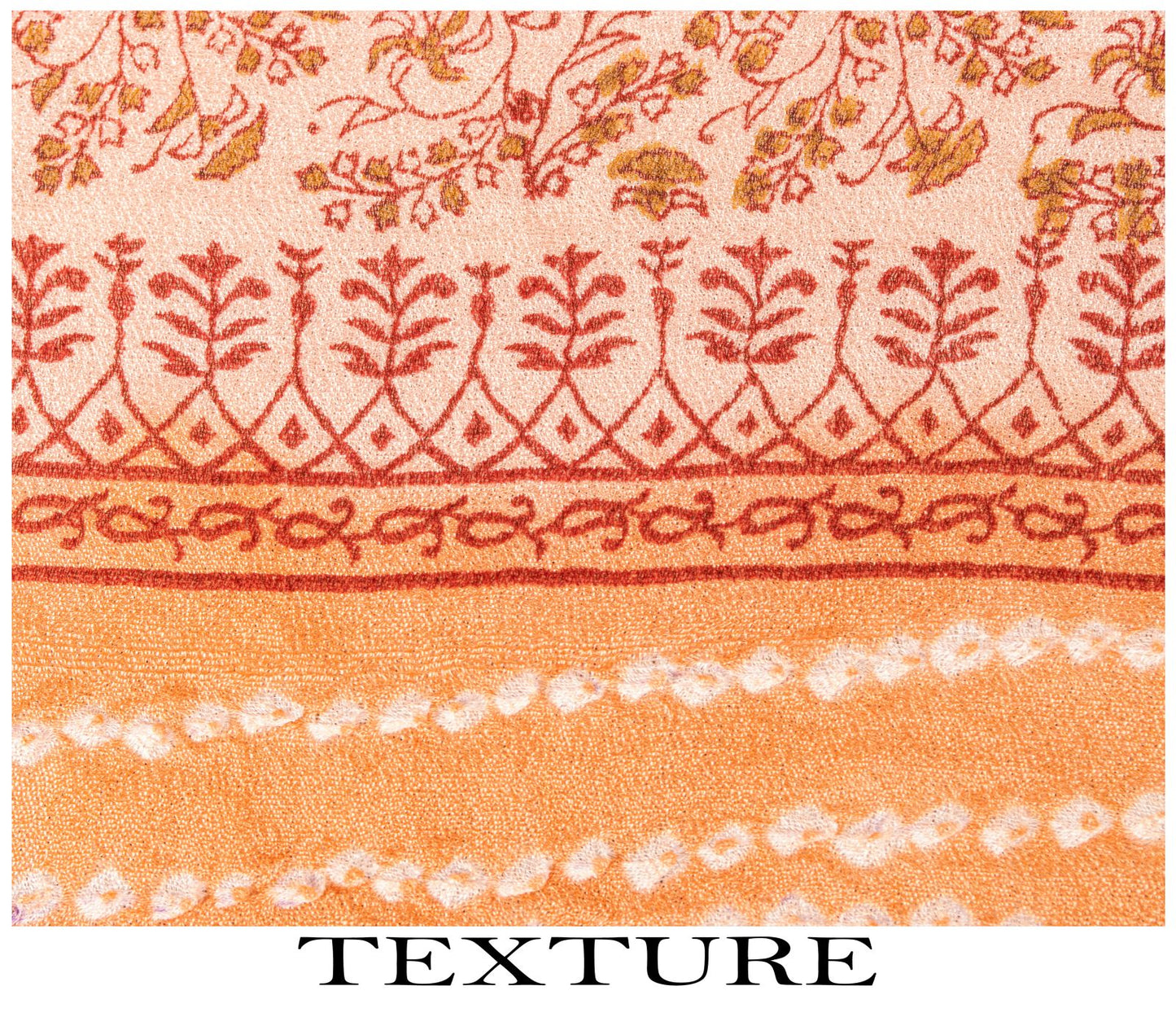 Sanskriti Vintage Dupatta/Stole Peach-Cream Pure Silk Bandhani Work-Kalamkari