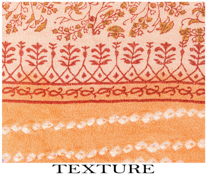 Sanskriti Vintage Dupatta/Stole Peach-Cream Pure Silk Bandhani Work-Kalamkari