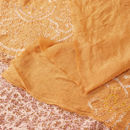 Sanskriti Vintage Dupatta/Stole Peach-Cream Pure Silk Bandhani Work-Kalamkari