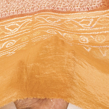 Sanskriti Vintage Dupatta/Stole Peach-Cream Pure Silk Bandhani Work-Kalamkari