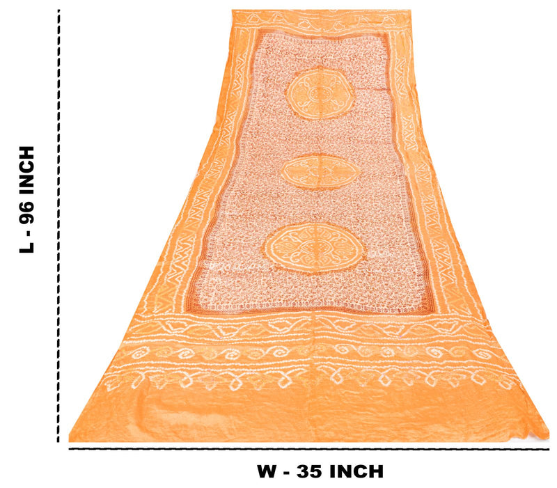 Sanskriti Vintage Dupatta/Stole Peach-Cream Pure Silk Bandhani Work-Kalamkari