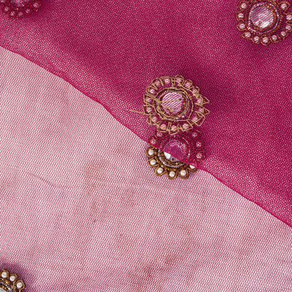 Sanskriti Vintage Pink Net Dupatta/Stole Hand Embroidered Zardozi Indian Veil