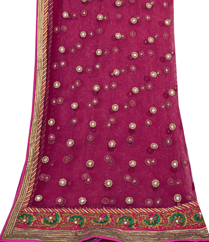 Sanskriti Vintage Pink Net Dupatta/Stole Hand Embroidered Zardozi Indian Veil