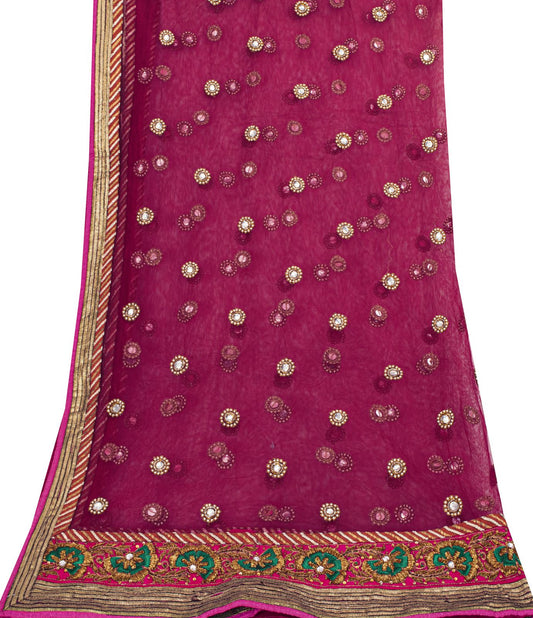 Sanskriti Vintage Pink Net Dupatta/Stole Hand Embroidered Zardozi Indian Veil