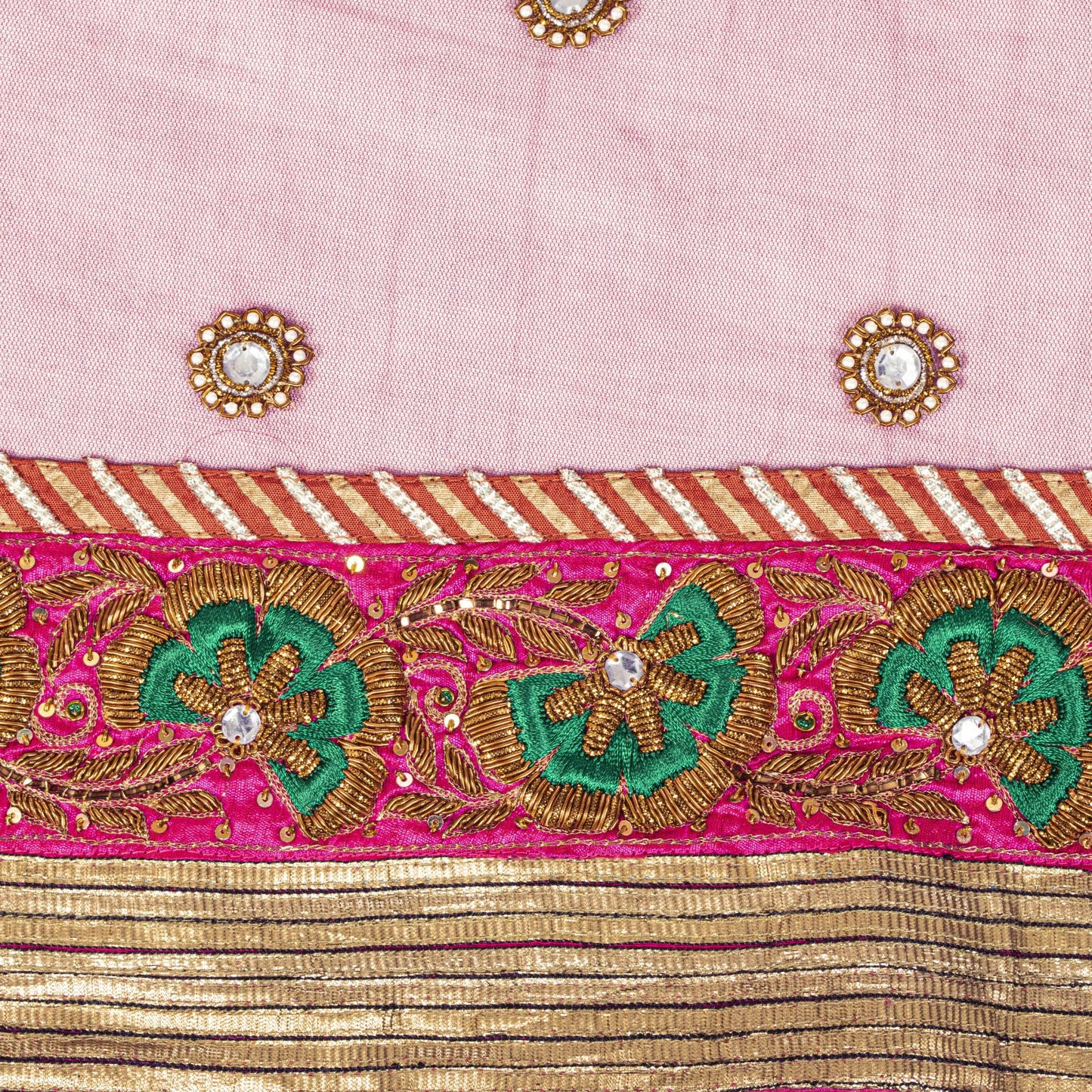 Sanskriti Vintage Pink Net Dupatta/Stole Hand Embroidered Zardozi Indian Veil