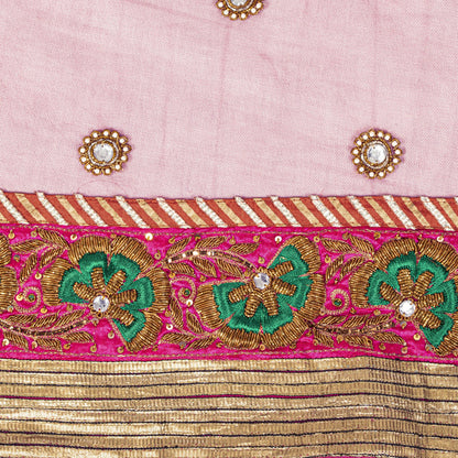 Sanskriti Vintage Pink Net Dupatta/Stole Hand Embroidered Zardozi Indian Veil