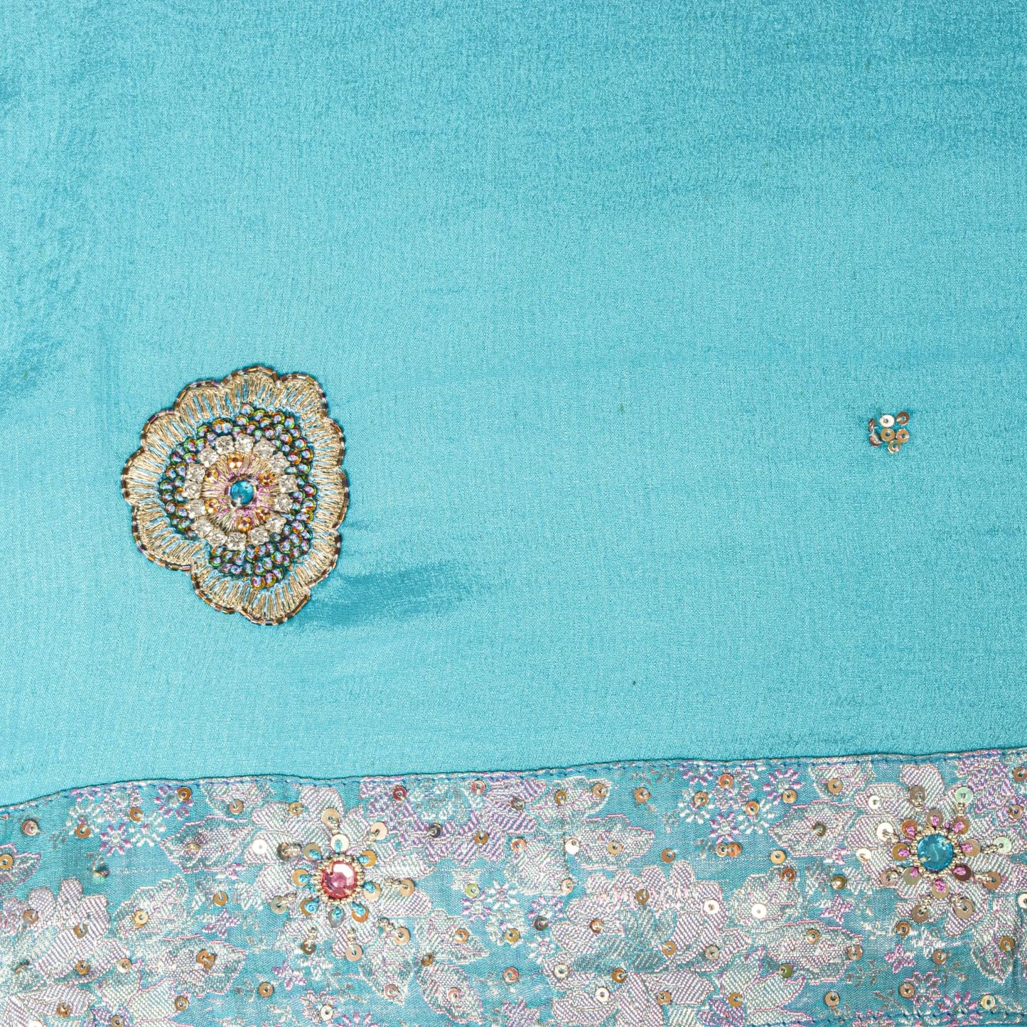 Sanskriti Vintage Blue 100%Pure Silk Dupatta/Stole Hand Beaded Wedding Soft Veil