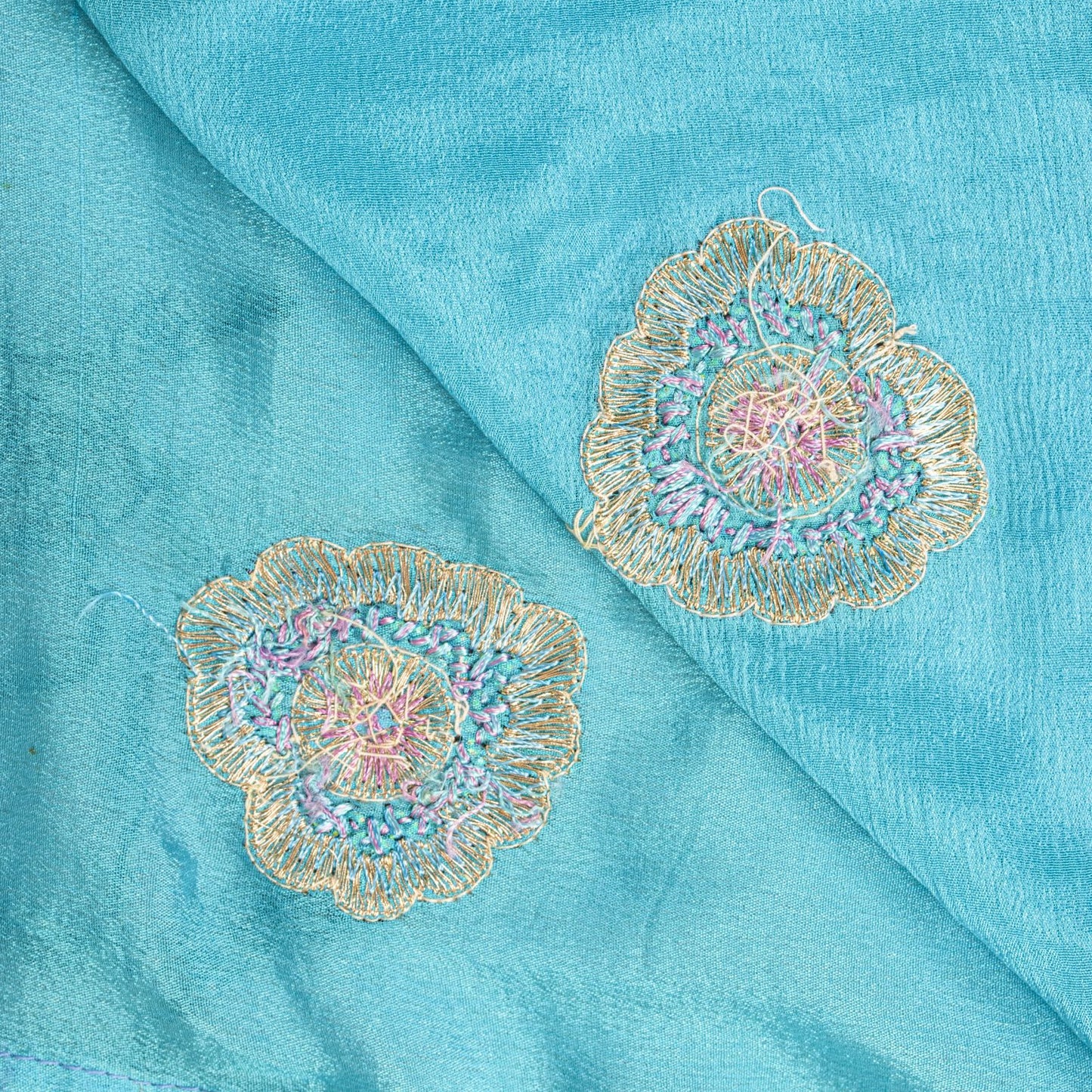 Sanskriti Vintage Blue 100%Pure Silk Dupatta/Stole Hand Beaded Wedding Soft Veil