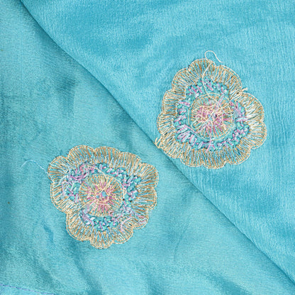 Sanskriti Vintage Blue 100%Pure Silk Dupatta/Stole Hand Beaded Wedding Soft Veil