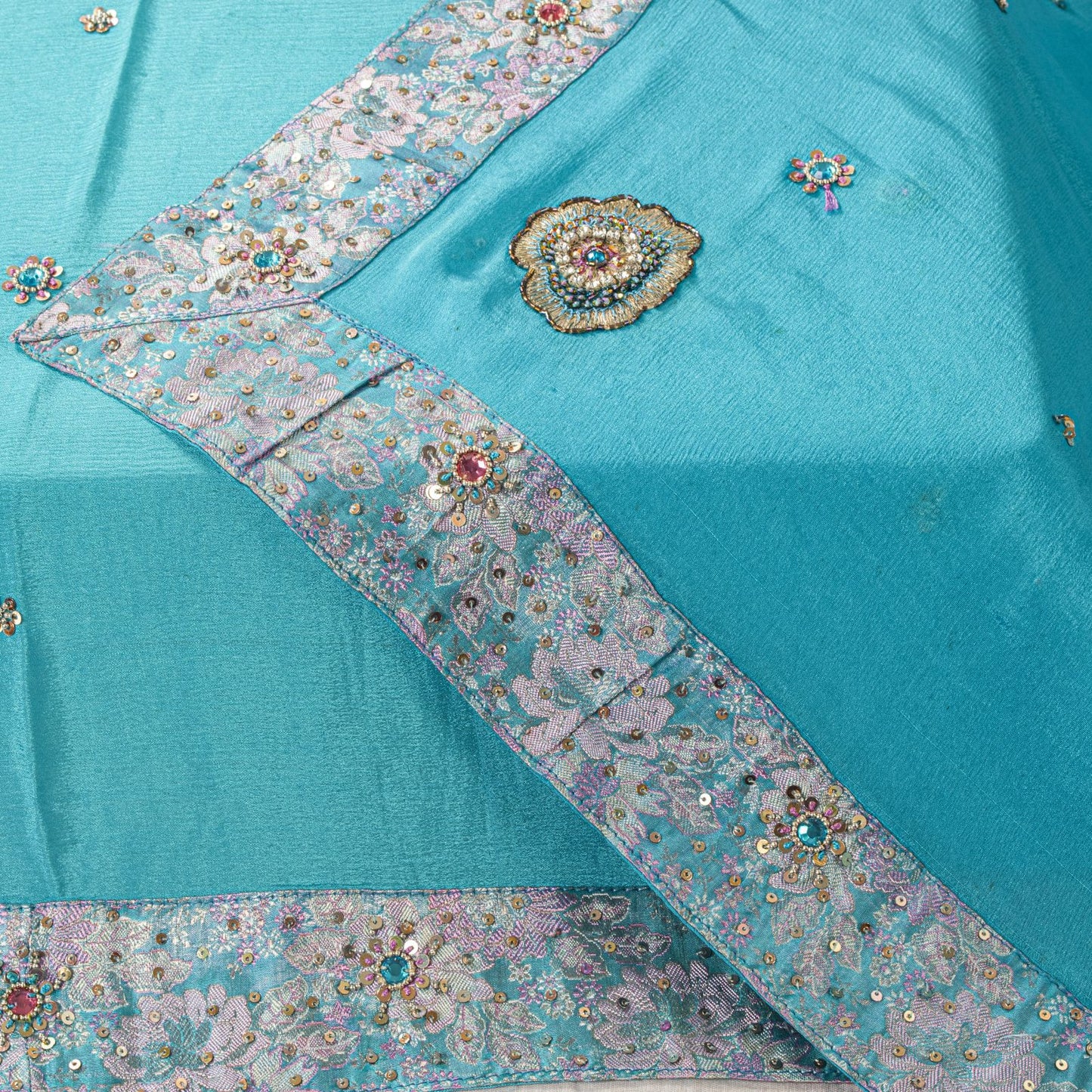 Sanskriti Vintage Blue 100%Pure Silk Dupatta/Stole Hand Beaded Wedding Soft Veil