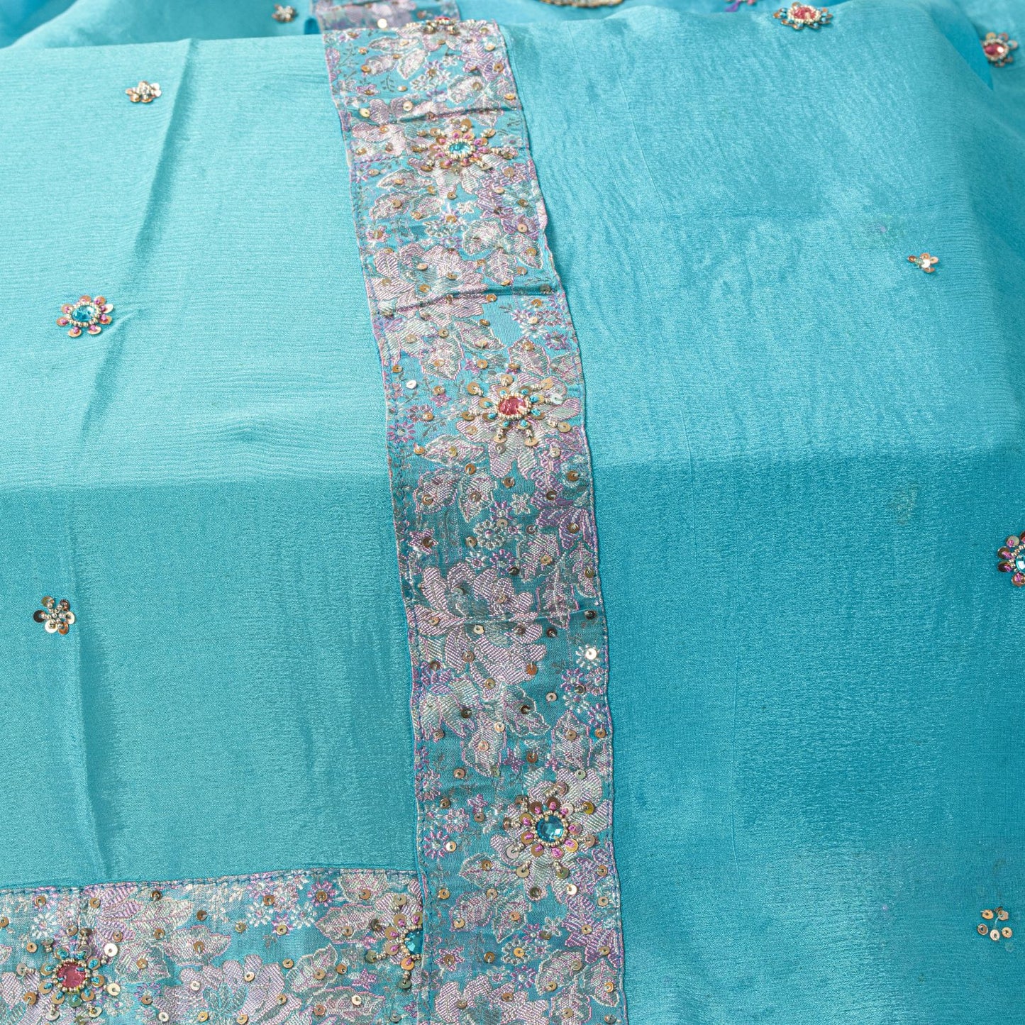 Sanskriti Vintage Blue 100%Pure Silk Dupatta/Stole Hand Beaded Wedding Soft Veil