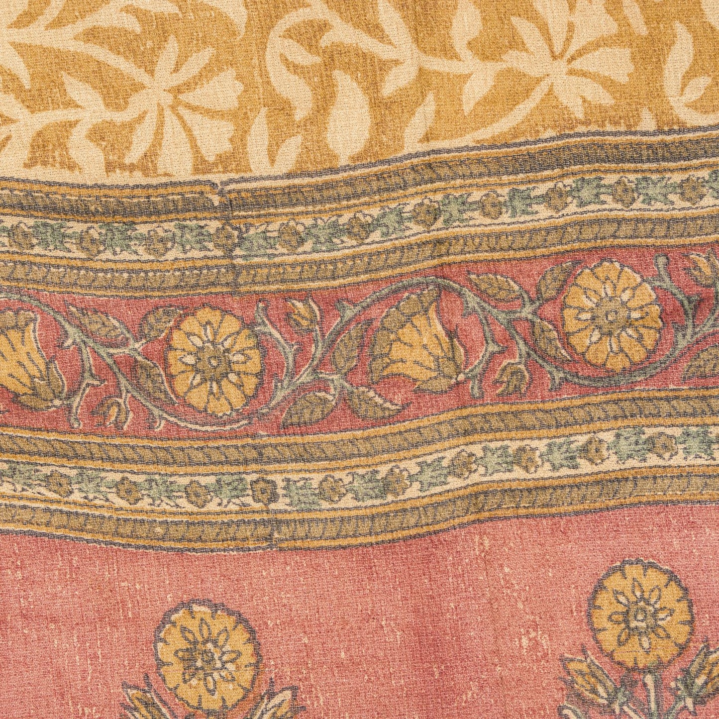 Sanskriti Vintage Yellow Pure Chiffon Dupatta/Stole Hand Block Kalamkari Veil