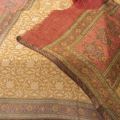 Sanskriti Vintage Yellow Pure Chiffon Dupatta/Stole Hand Block Kalamkari Veil
