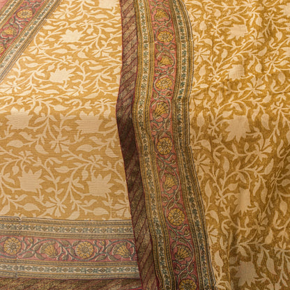 Sanskriti Vintage Yellow Pure Chiffon Dupatta/Stole Hand Block Kalamkari Veil