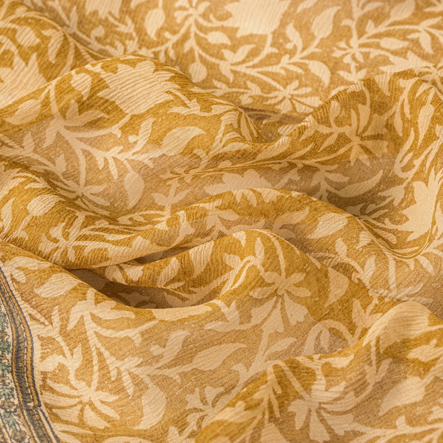 Sanskriti Vintage Yellow Pure Chiffon Dupatta/Stole Hand Block Kalamkari Veil