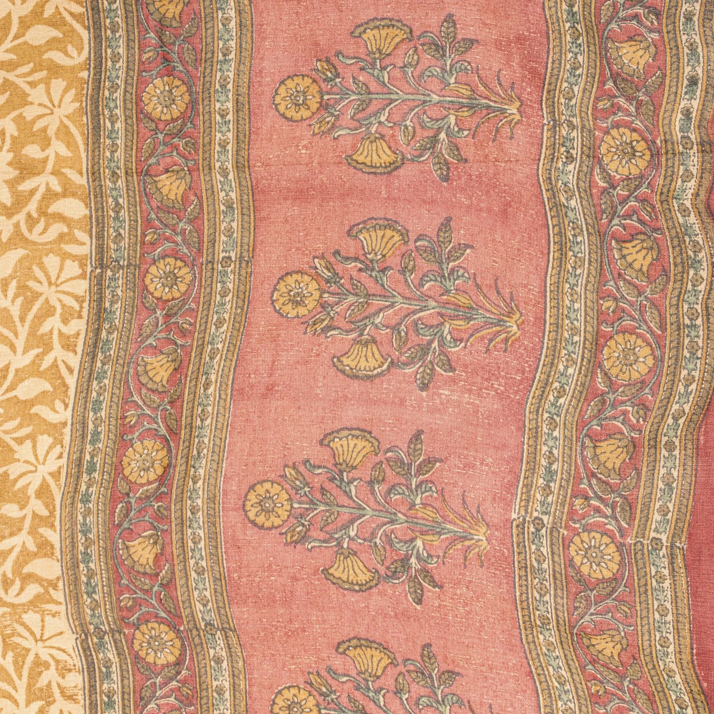 Sanskriti Vintage Yellow Pure Chiffon Dupatta/Stole Hand Block Kalamkari Veil