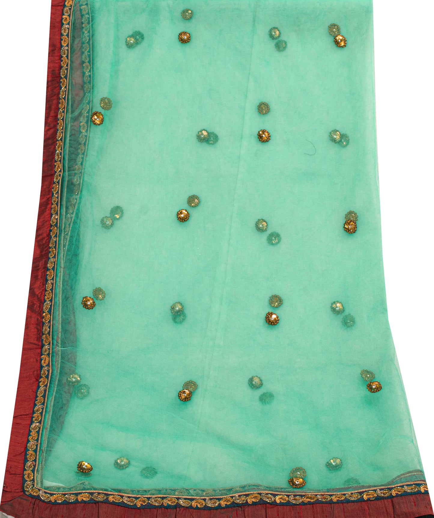 Sanskriti Vintage Green Net Dupatta/Stole Hand Embroidered Zardozi Wedding Veil