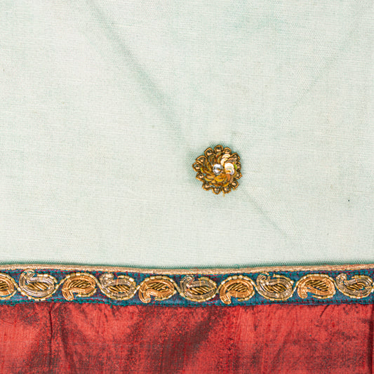 Sanskriti Vintage Green Net Dupatta/Stole Hand Embroidered Zardozi Wedding Veil