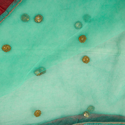 Sanskriti Vintage Green Net Dupatta/Stole Hand Embroidered Zardozi Wedding Veil