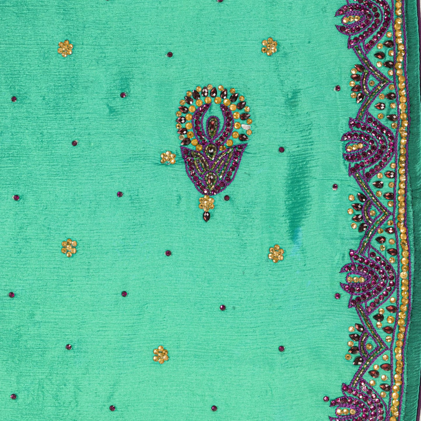Sanskriti Vintage Green Pure Silk Dupatta/Stole Hand Beads Traditional Soft Veil