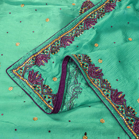 Sanskriti Vintage Green Pure Silk Dupatta/Stole Hand Beads Traditional Soft Veil