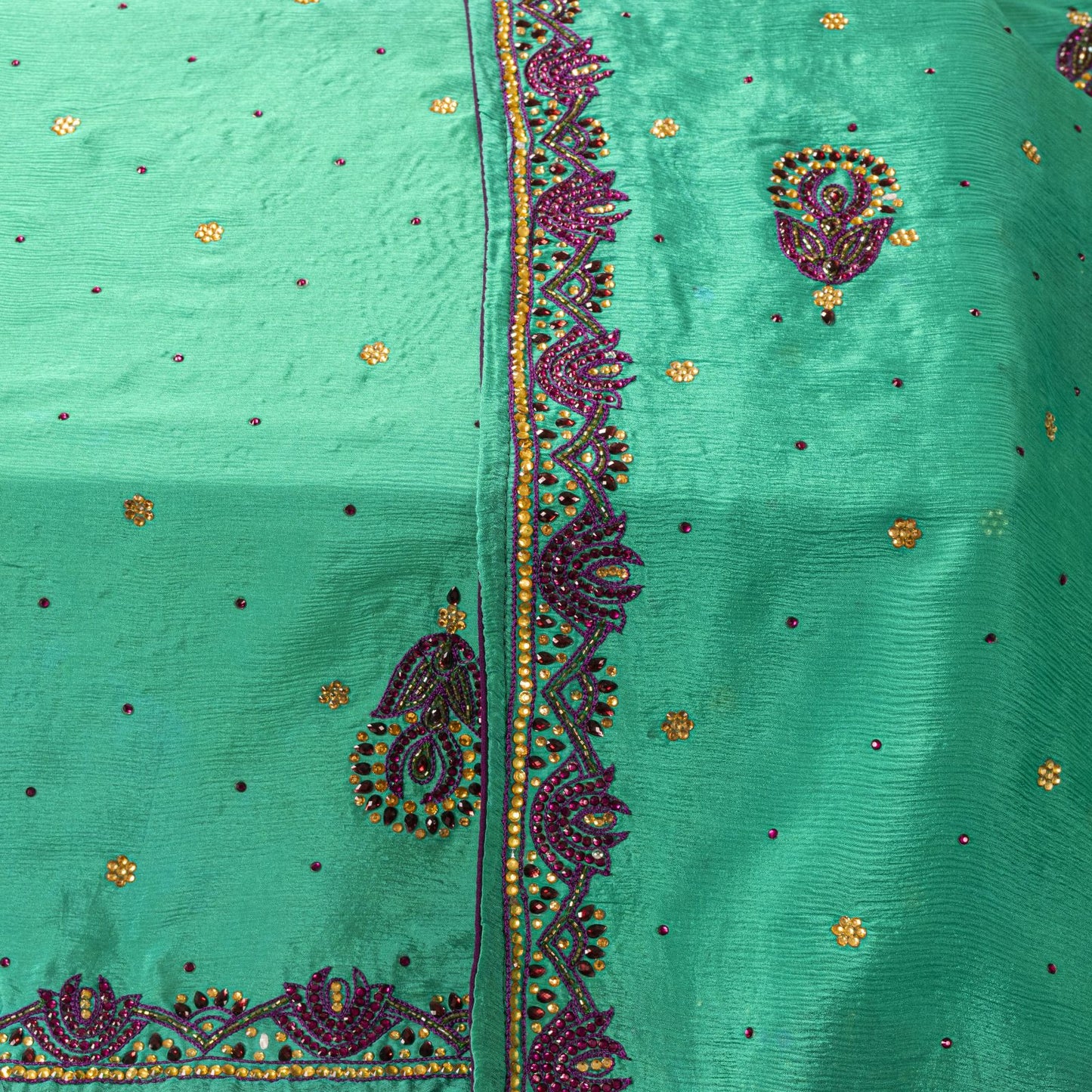 Sanskriti Vintage Green Pure Silk Dupatta/Stole Hand Beads Traditional Soft Veil