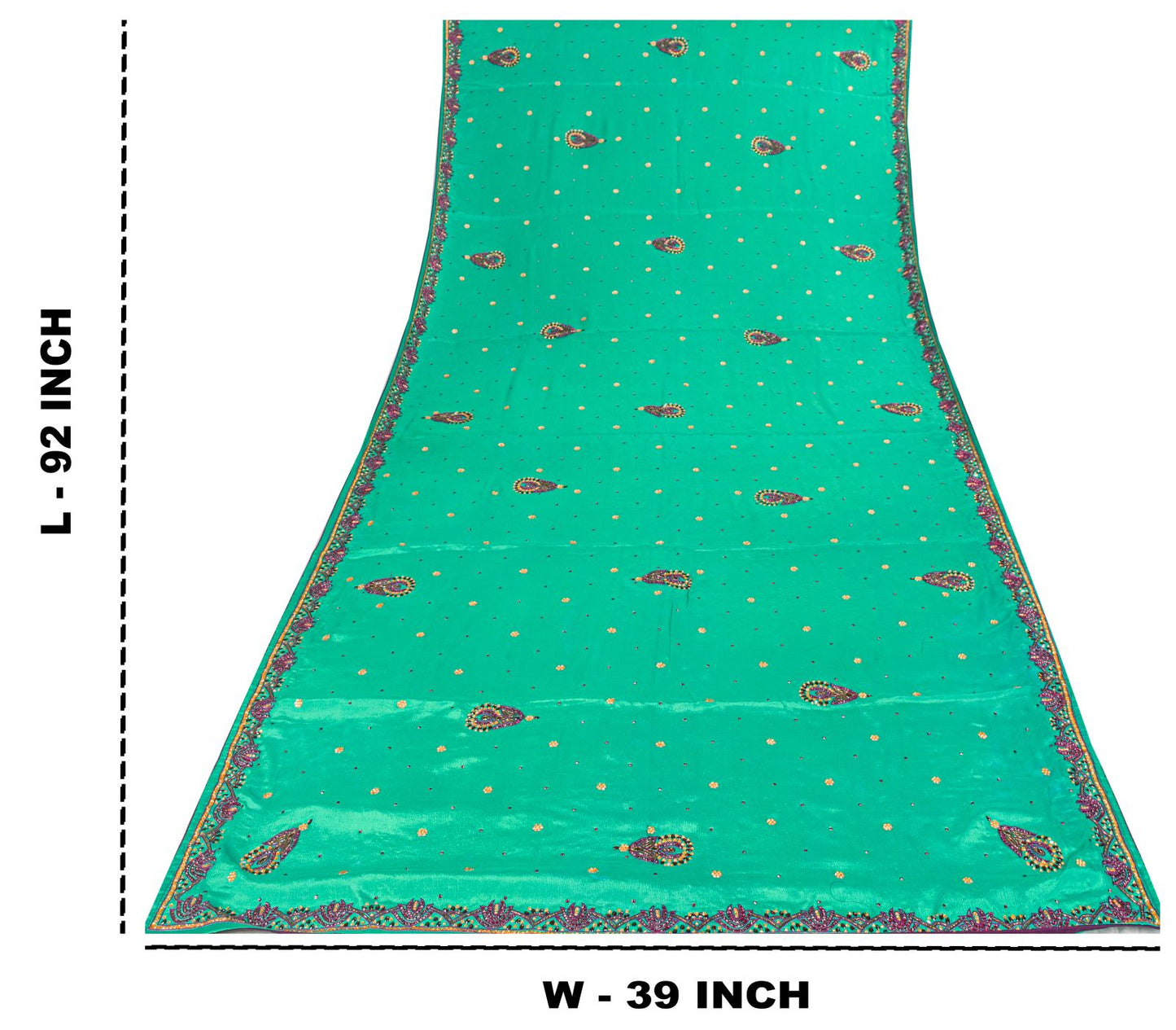 Sanskriti Vintage Green Pure Silk Dupatta/Stole Hand Beads Traditional Soft Veil