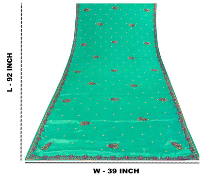 Sanskriti Vintage Green Pure Silk Dupatta/Stole Hand Beads Traditional Soft Veil