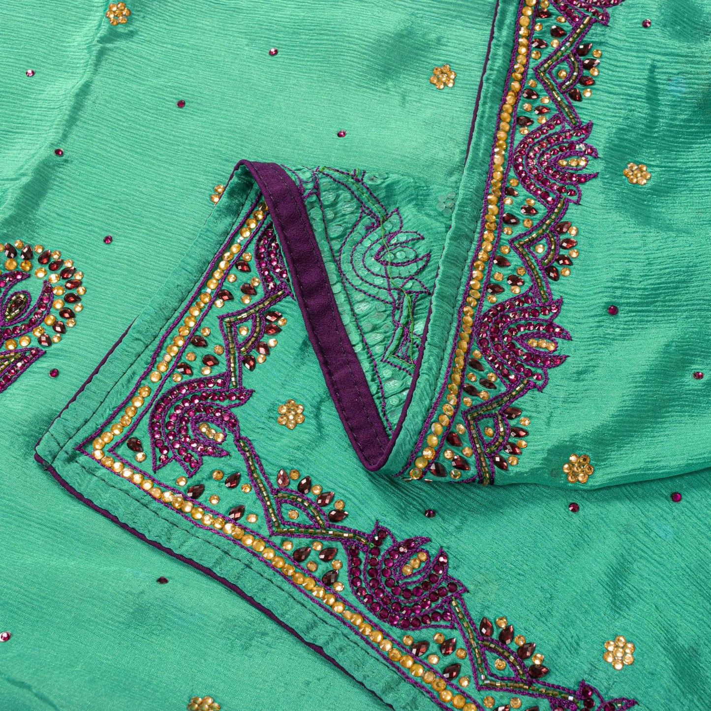 Sanskriti Vintage Green Pure Silk Dupatta/Stole Hand Beads Traditional Soft Veil