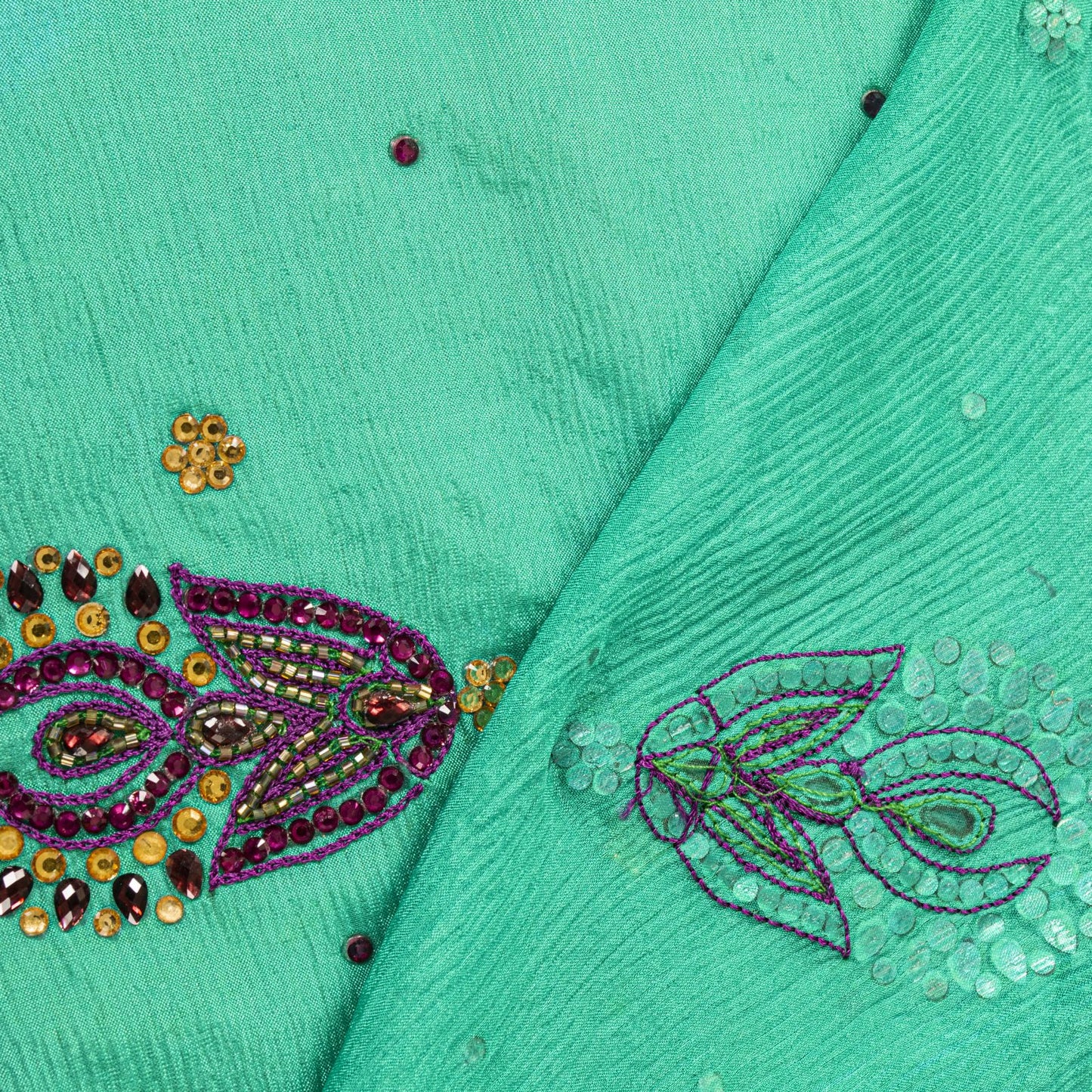 Sanskriti Vintage Green Pure Silk Dupatta/Stole Hand Beads Traditional Soft Veil