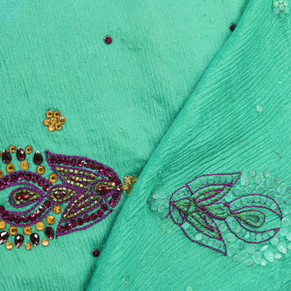 Sanskriti Vintage Green Pure Silk Dupatta/Stole Hand Beads Traditional Soft Veil