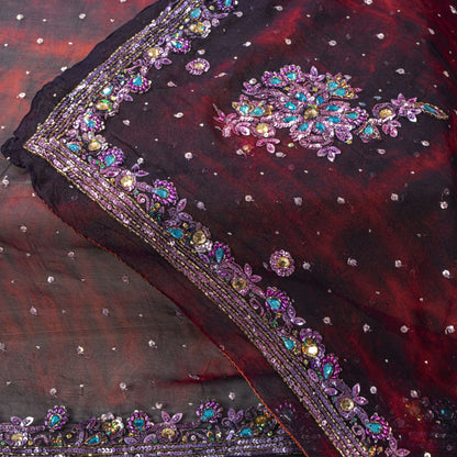 Sanskriti Vintage Wine Pure Georgette Silk Dupatta/Stole Tie-Dye-Hand Bead Veil