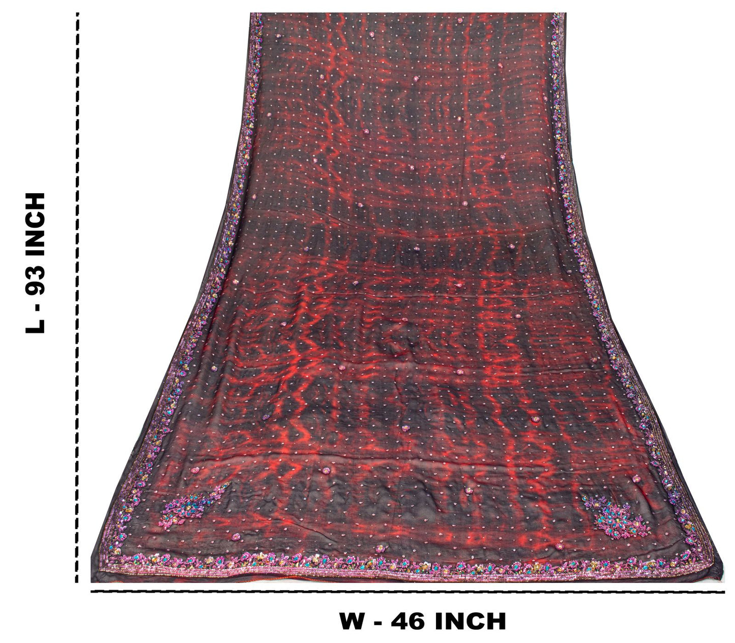 Sanskriti Vintage Wine Pure Georgette Silk Dupatta/Stole Tie-Dye-Hand Bead Veil