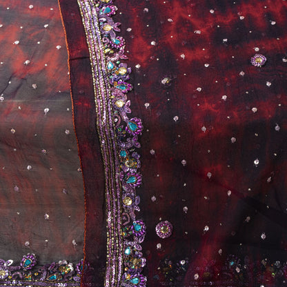 Sanskriti Vintage Wine Pure Georgette Silk Dupatta/Stole Tie-Dye-Hand Bead Veil