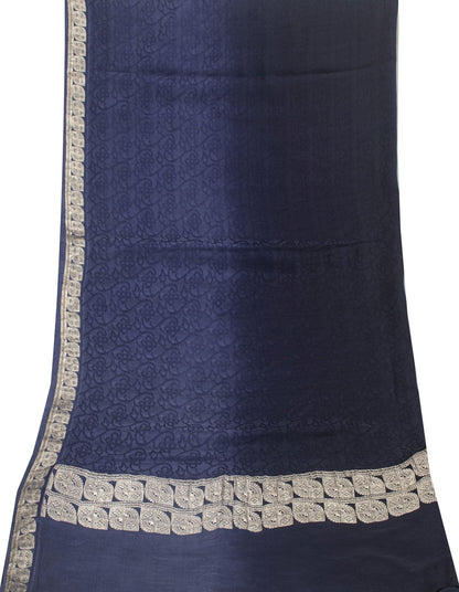 Sanskriti Vintage Blue Pure Silk Dupatta/Stole Indian Bandhani Woven Floral Veil