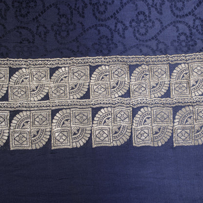 Sanskriti Vintage Blue Pure Silk Dupatta/Stole Indian Bandhani Woven Floral Veil