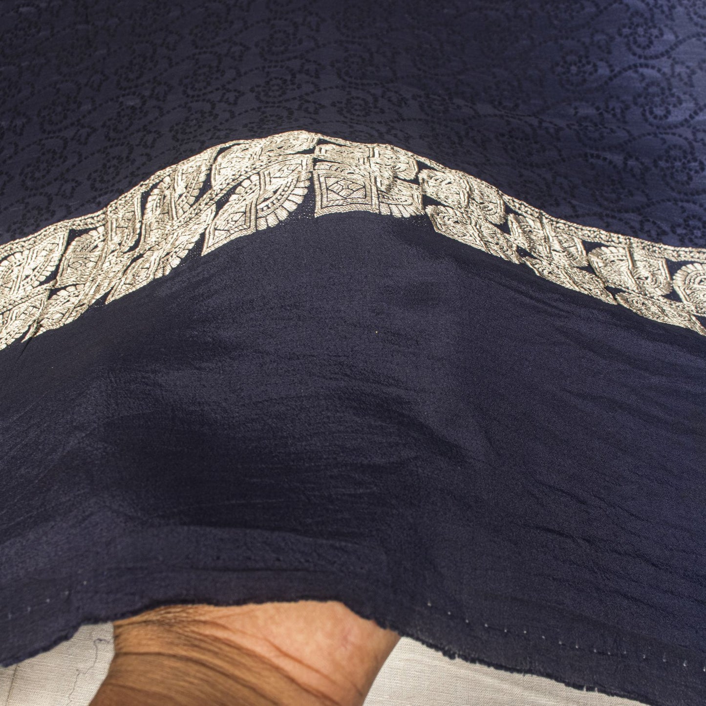 Sanskriti Vintage Blue Pure Silk Dupatta/Stole Indian Bandhani Woven Floral Veil