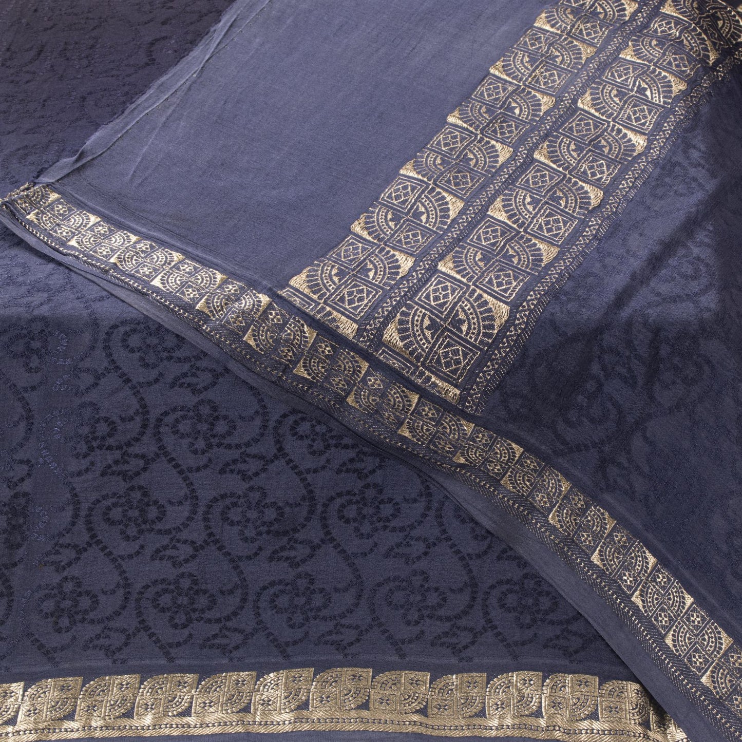 Sanskriti Vintage Blue Pure Silk Dupatta/Stole Indian Bandhani Woven Floral Veil