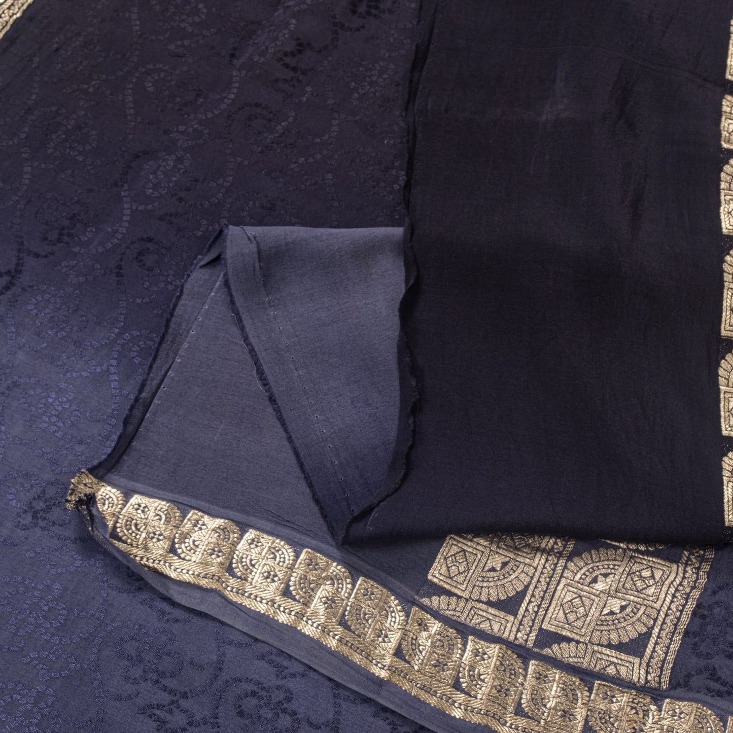 Sanskriti Vintage Blue Pure Silk Dupatta/Stole Indian Bandhani Woven Floral Veil
