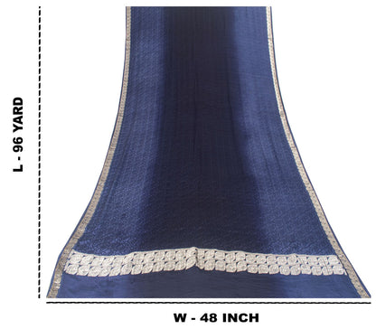 Sanskriti Vintage Blue Pure Silk Dupatta/Stole Indian Bandhani Woven Floral Veil