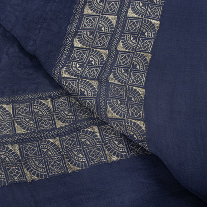 Sanskriti Vintage Blue Pure Silk Dupatta/Stole Indian Bandhani Woven Floral Veil