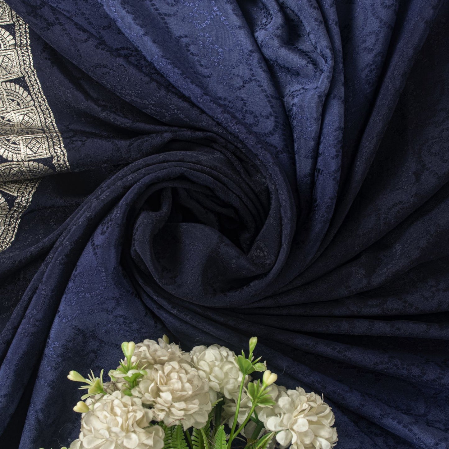 Sanskriti Vintage Blue Pure Silk Dupatta/Stole Indian Bandhani Woven Floral Veil