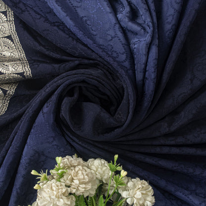 Sanskriti Vintage Blue Pure Silk Dupatta/Stole Indian Bandhani Woven Floral Veil